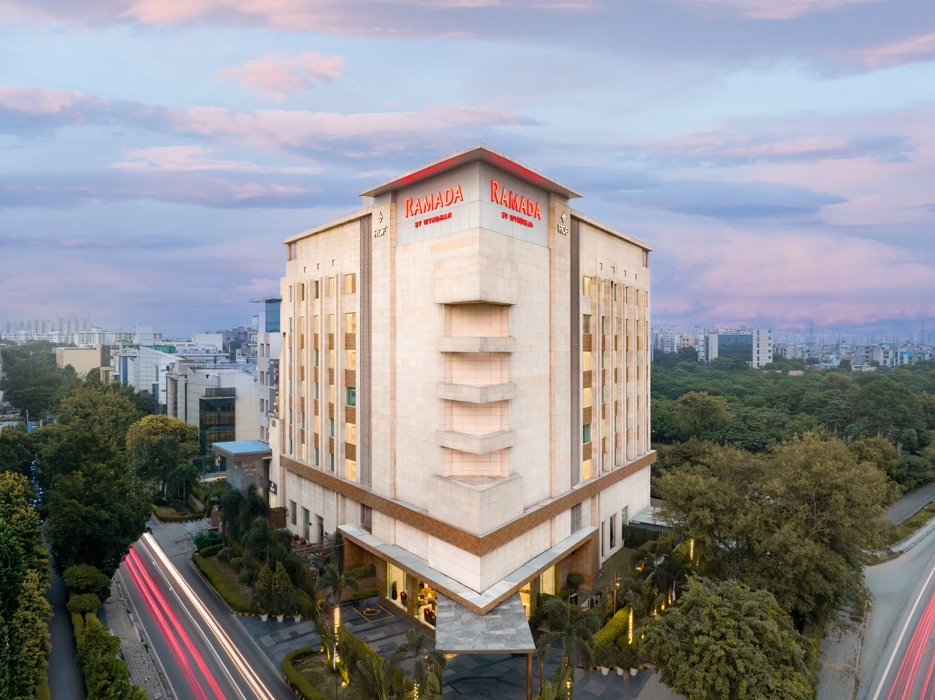 Facade of Ramada Gurgaon Central the best business hotel in Gurgaon Sector 44